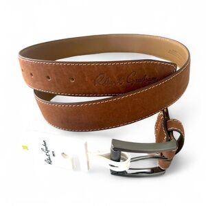 NWT$98 ROBERT GRAHAM Belt Mens 38 Signature Ripaso Tan/Brown Genuine Leather NEW
